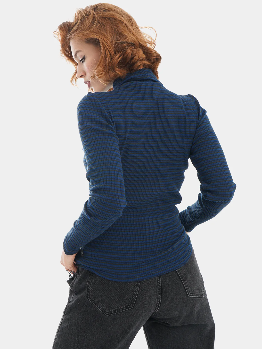 Лонгслив женский Lee LS STRIPED RIB TEE WASHED BLUE, темно-синий, полосатый