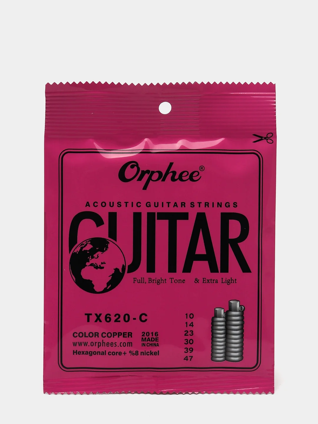 Цветные струны для акустической гитары ORPHEE TX620-C (10-47). Комплект разноцветных струн