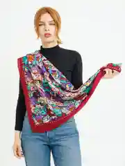 Коралловый меланж платок с рисунком "Коты"