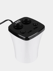 Зарядное устройство в авто подстаканник, 2 гнезда прикуривателя, 2xUSB, 3.1А пластик