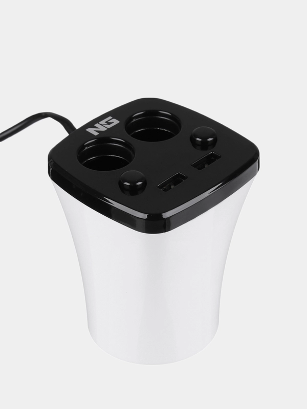 Зарядное устройство в авто подстаканник, 2 гнезда прикуривателя, 2xUSB, 3.1А пластик