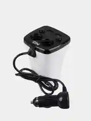Зарядное устройство в авто подстаканник, 2 гнезда прикуривателя, 2xUSB, 3.1А пластик