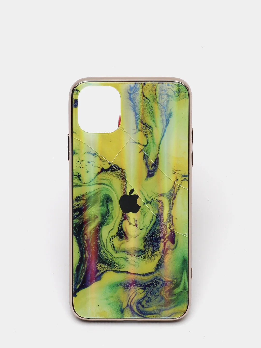 Желтый чехол iPhone 11 Pro Max пластиковый мрамор c логотипом