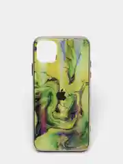Желтый чехол iPhone 11 Pro Max пластиковый мрамор c логотипом