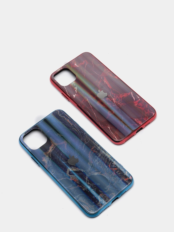 Чехол iPhone 11 Pro Max пластиковый мрамор c логотипом
