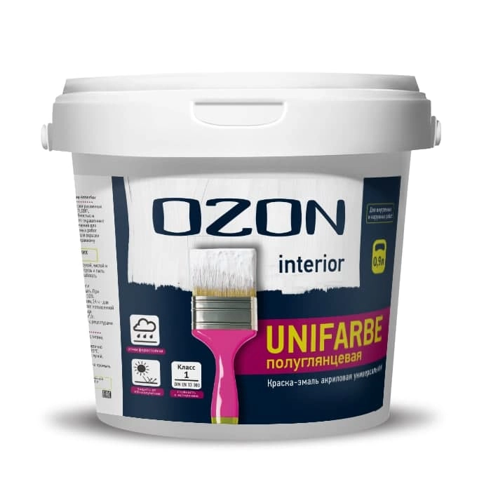 Эмаль универсальная OZON Unifarbe-interior ВД-АК 157 для дерева и металла полуглянцевая