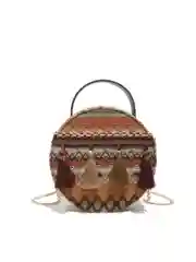 Терракотовый круглая сумочка на цепочке с кисточками этническая