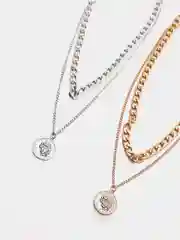Серебряный цепочка многослойная с монеткой