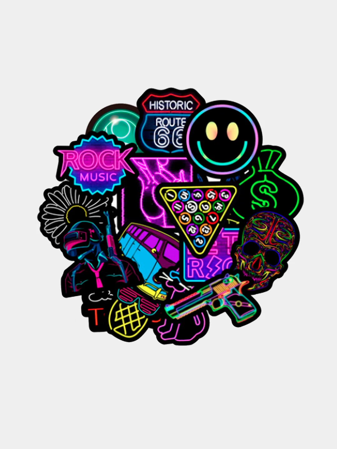 Наклейки стикеры Neon/Неоновые/50 штук/ Стикерпак