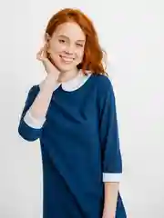 Платье синее, прямое