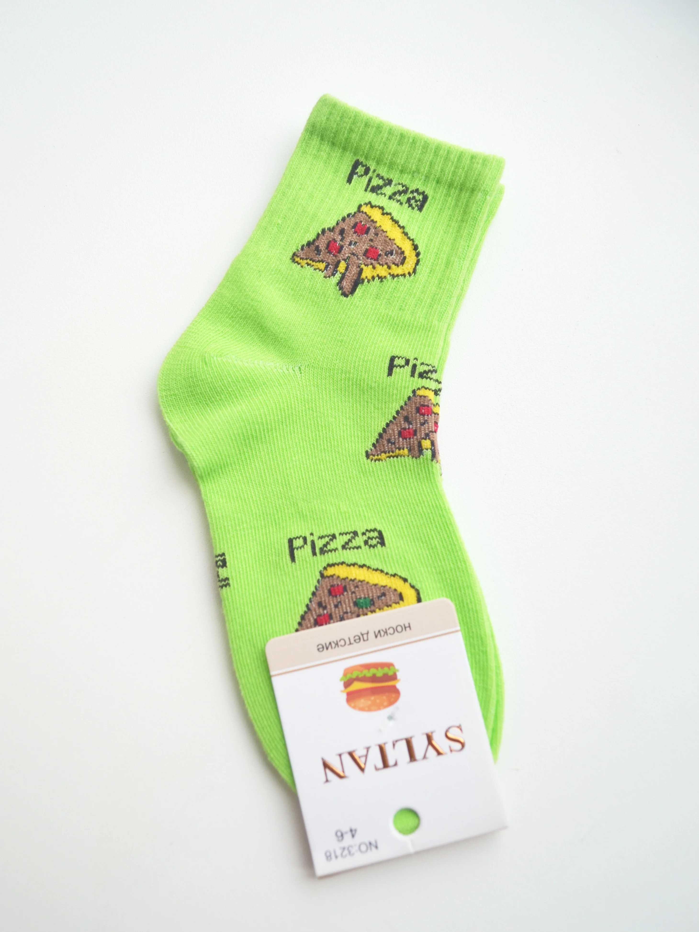 Лайм носки яркие "PIZZA, BURGER"