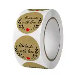 Карамельный наклейки в рулоне "Hand made with love"