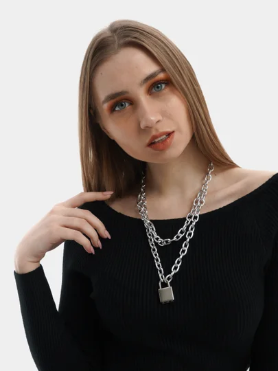 Серебряный цепочка ожерелье с подвеской замок и ключ With lock