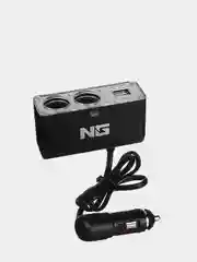 Разветвитель прикуривателя в авто, 2 гнезда, 2хUSB, 60 W, 2.1А, 12/24В, пластик