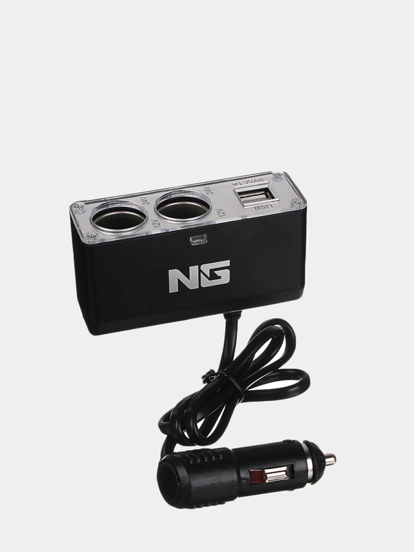 Разветвитель прикуривателя в авто, 2 гнезда, 2хUSB, 60 W, 2.1А, 12/24В, пластик
