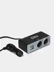 Разветвитель прикуривателя в авто, 2 гнезда, 2хUSB, 60 W, 2.1А, 12/24В, пластик
