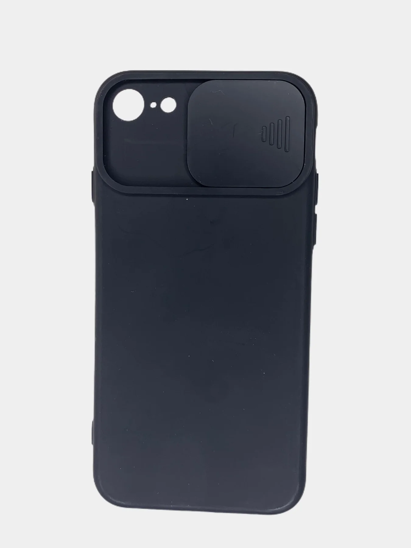 Черный чехол iPhone 7 / 8 / SE 2020 силиконовый с закрывающейся камерой