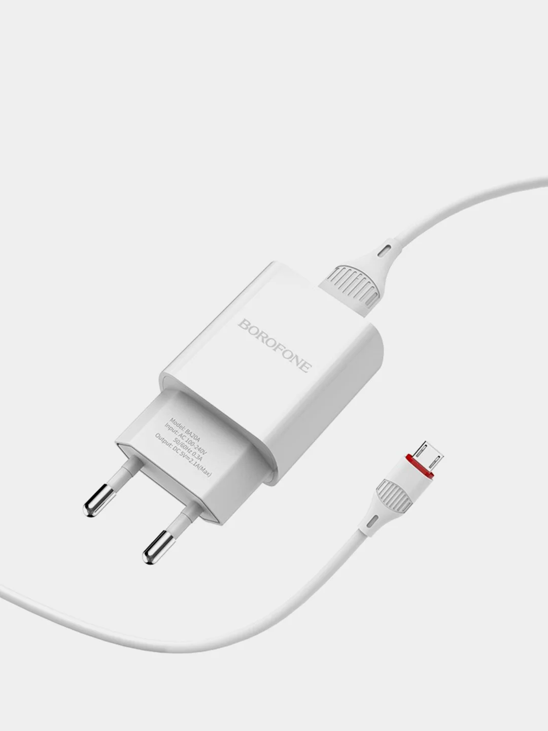 Белый сетевое зарядное устройство Borofone BA20A, 1 x USB, до 2.1А, с кабелем Micro-USB, для Android