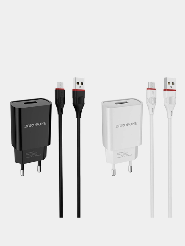Сетевое зарядное устройство Borofone BA20A, 1 x USB, до 2.1А, с кабелем Micro-USB, для Android
