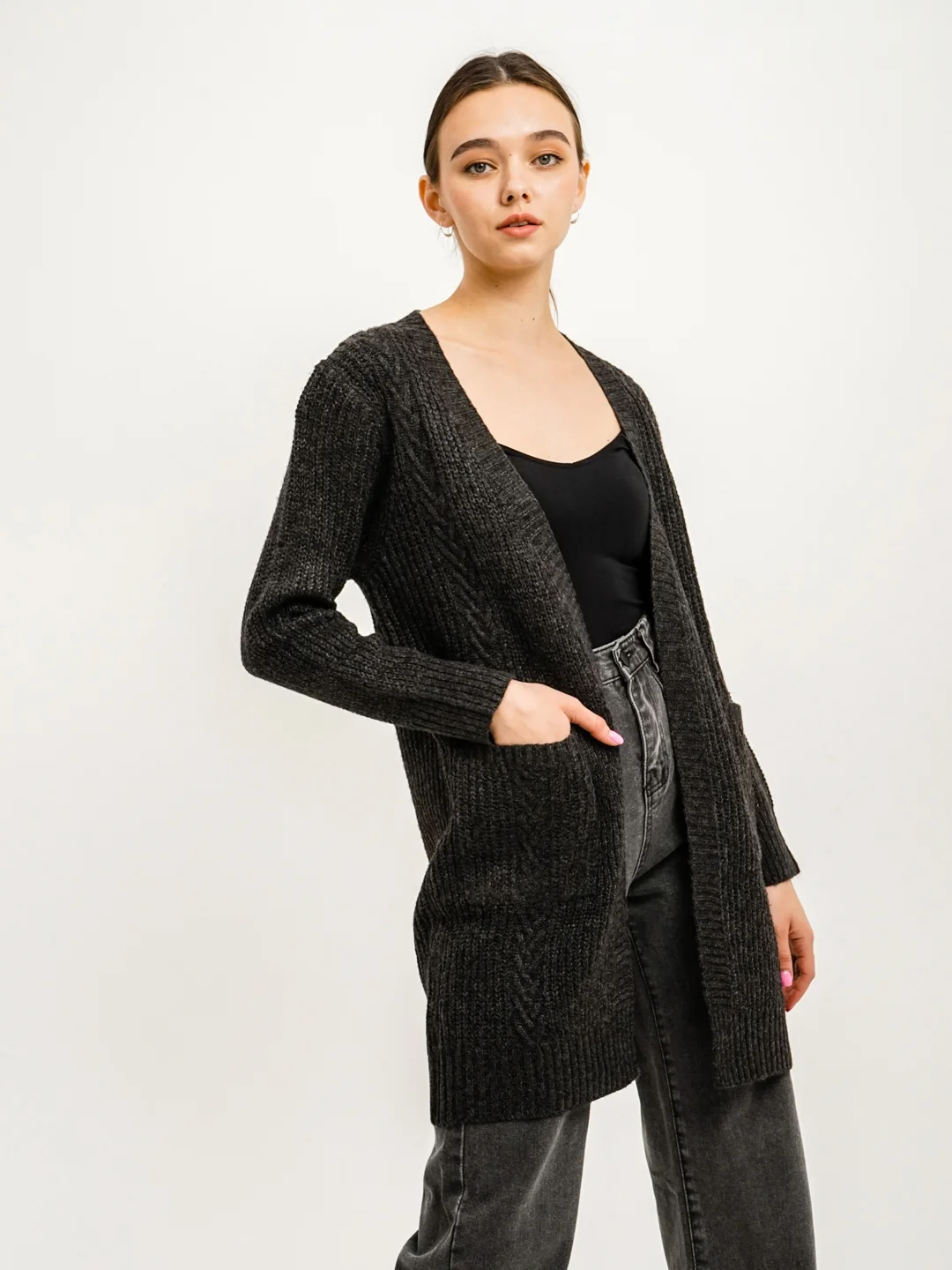Кардиган вязаный свободного кроя без застежек Knit