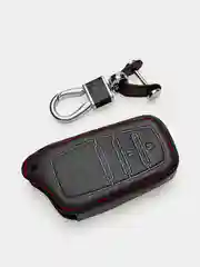 Кожаный чехол для смарт ключа красная нить Toyota smart, 12 Highlander, Crown, RAV4 №704