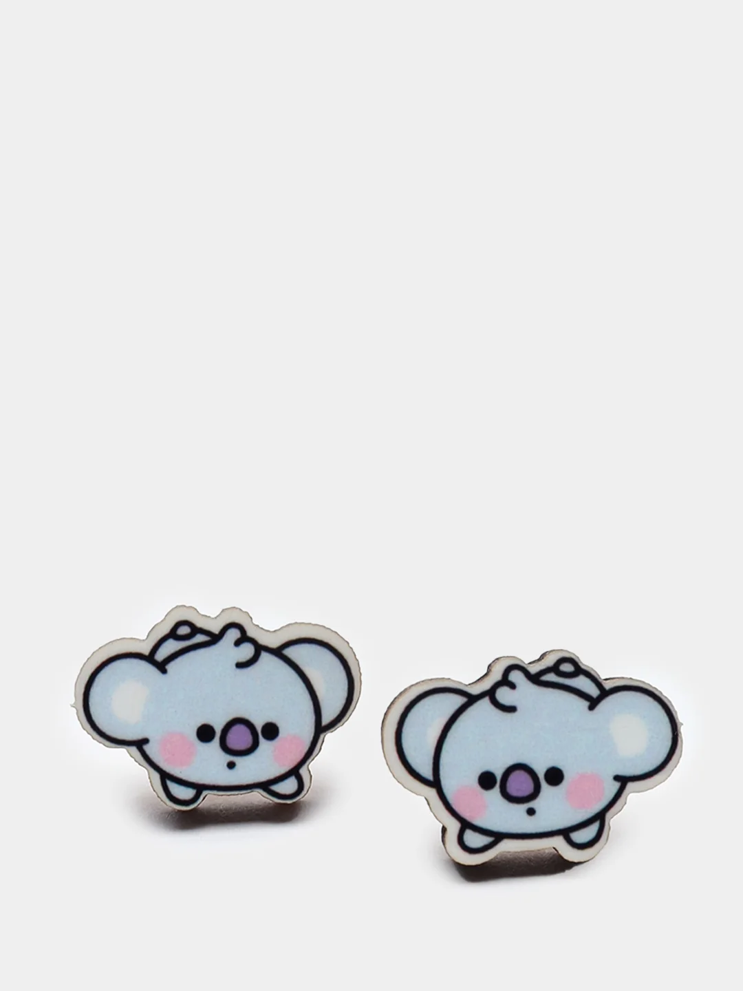 Белый серьги-пусеты "Персонажи BT21", деревянные