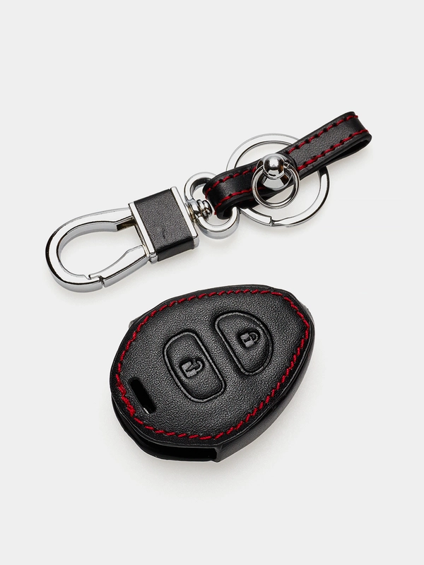 Кожаный чехол для смарт ключа красная нить Toyota Corolla, Vios, Yaris, Rav4 №707