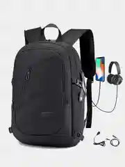 Черный рюкзак портфель с USB-зарядкой и кодом для защиты мужской школьный