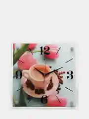 Прозрачный часы настенные 35х35 см "Кофе и тюльпаны" 3535-011