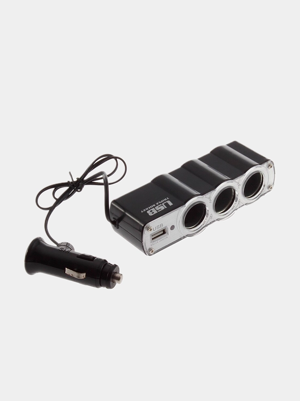 Разветвитель на 3 прикуривателя (1USB, 1A) WF-0120
