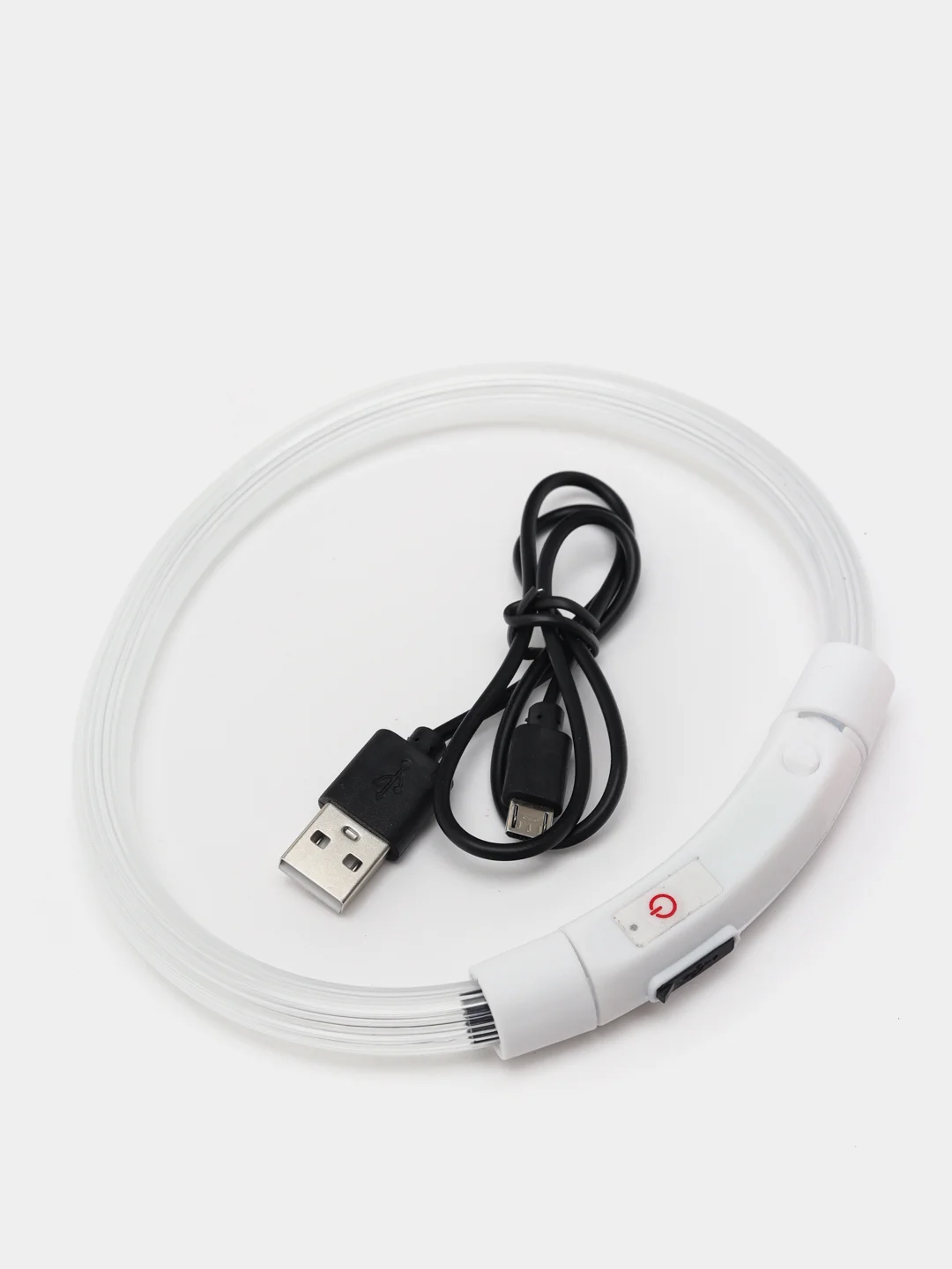 Белый светящийся LED ошейник силиконовый для собак, на USB зарядке