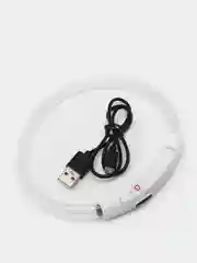Белый светящийся LED ошейник силиконовый для собак, на USB зарядке