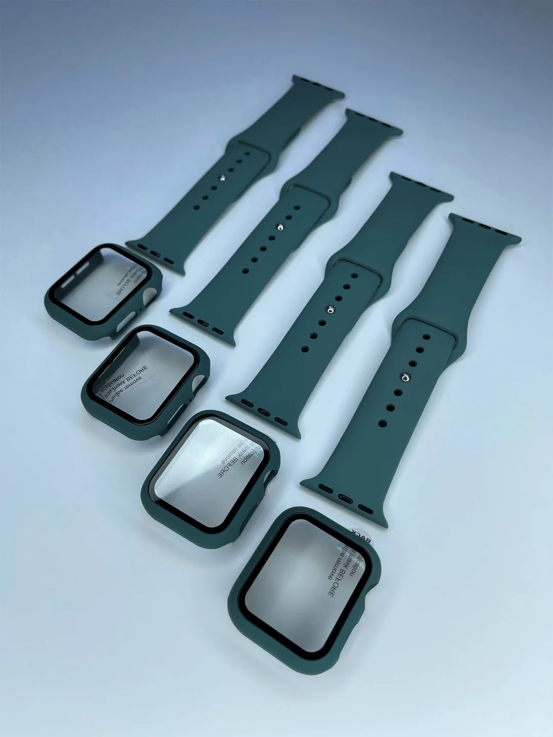 Морской силиконовый ремешок + защитная накладка со стеклом на корпус Apple Watch 40 mm