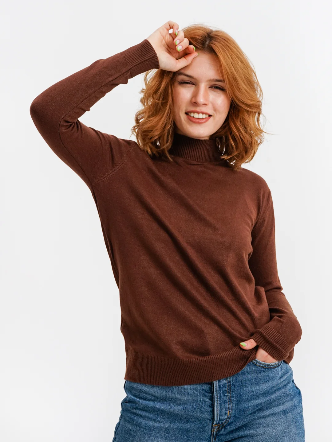 Коричневый qp STORE/Водолазка 46-52 размер/Водолазка с коротким горлом/Водолазка/Водолазка базовая