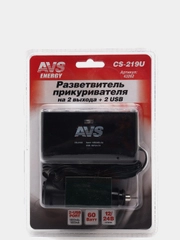 Разветвитель прикуривателя 12/24V (на 2 выхода + 2 USB) AVS разные модели