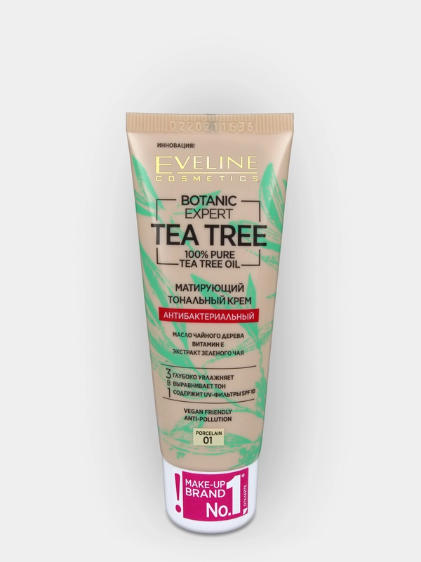 Eveline Cosmetics TEA TREE Тональный крем Матирующий Антибакт. 3в1 - 01 фарфор, 30 мл