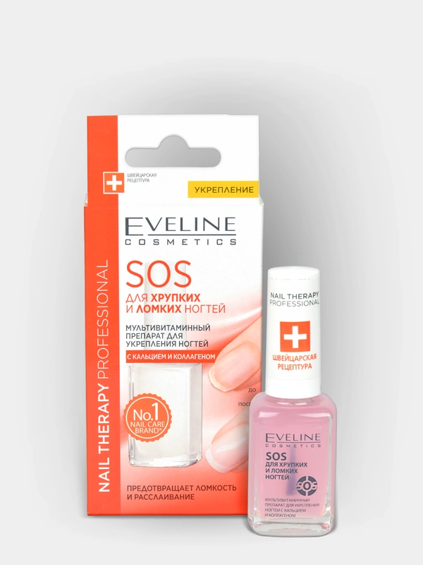 Eveline Cosmetics SOS Препарат(лак) для укрепления ногтей с кальцием и коллагеном, 12 мл