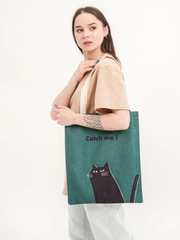 Сумка шоппер с принтом "Catch me"/"Черный кот"