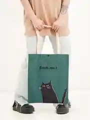 Сумка шоппер с принтом "Catch me"/"Черный кот"