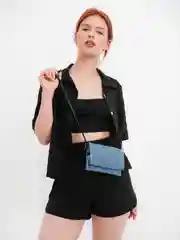 Мини-сумка клатч маленькая, через плечо, синяя, 18,5 х 12 х 1 см