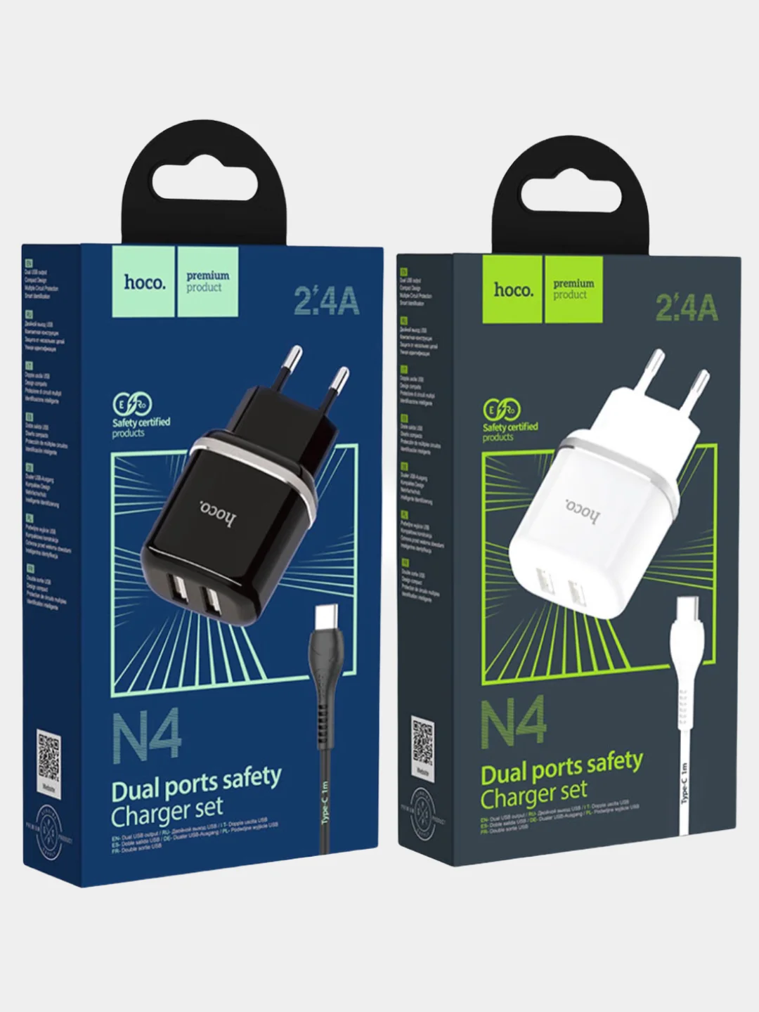 Сетевое зарядное устройство Hoco N4 на 2 USB, 2.4A + кабель Type-C