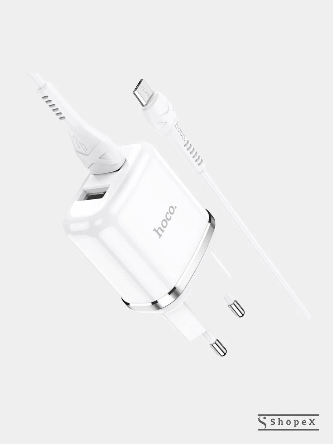 Белый сетевое зарядное устройство Hoco N4 на 2 USB, 2.4A + кабель Type-C