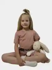 Коралловый меланж костюм для девочек с удлинённой футболкой и велосипедки
