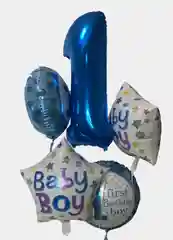 Синий набор воздушных шаров 5шт, цифра "1 День рождения", девочка, мальчик