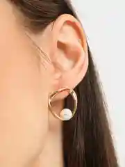 Серьги классические мини-кольцо, с вставкой из искусственного жемчуга
