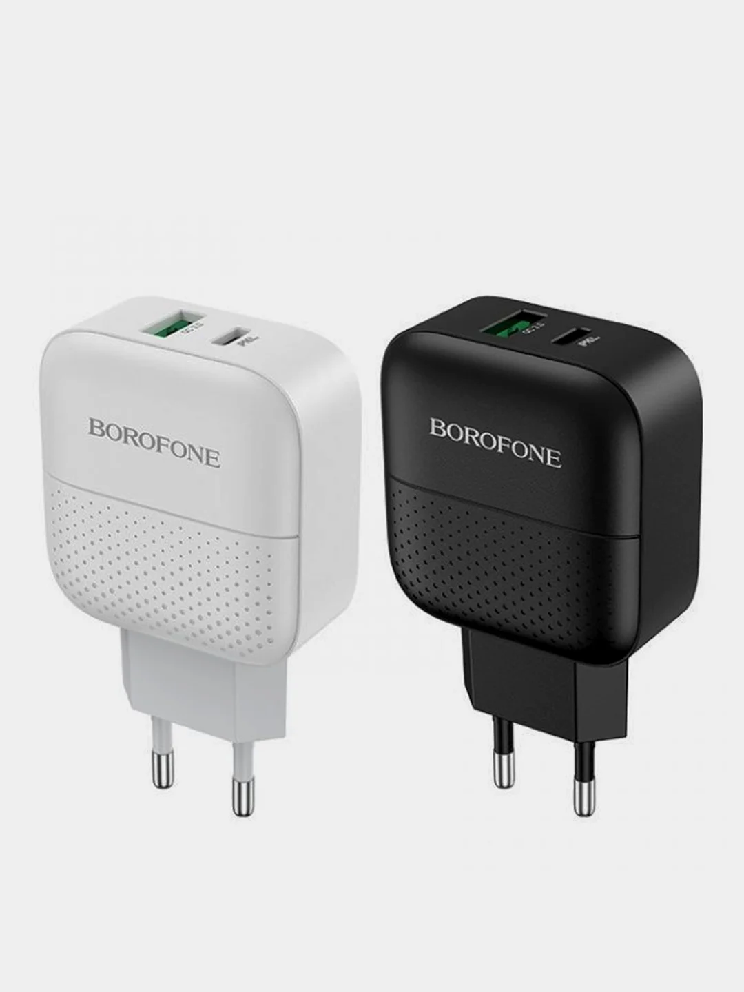 Черный зарядное устройство Borofone BA46A USB + Type-C PD (быстрая зарядка 3.0, 3A, 18W)