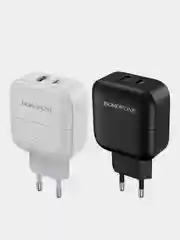 Черный зарядное устройство Borofone BA46A USB + Type-C PD (быстрая зарядка 3.0, 3A, 18W)