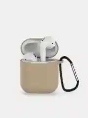 Бежевый чехол для наушников Airpods 2 c карабином силиконовый