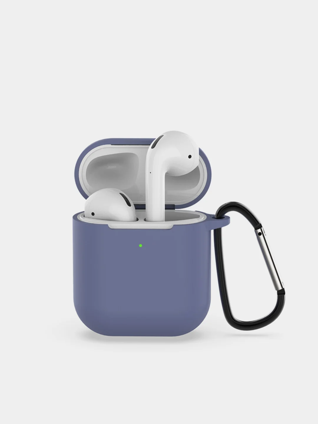 Синий меланж чехол для наушников Airpods 2 c карабином силиконовый