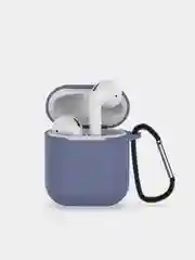 Синий меланж чехол для наушников Airpods 2 c карабином силиконовый